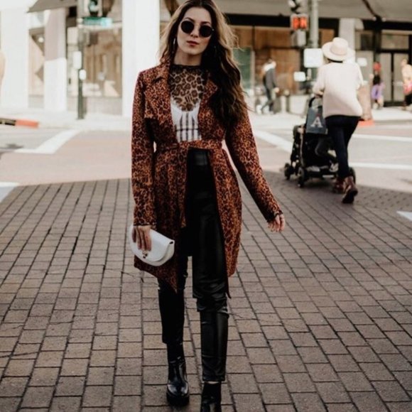 CLASSIC vegan suede Leopard Print Trench coat jack - Picture 3 of 8